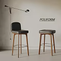 Modern Black Leather Bar Stools With Stylish Wooden Legs And Minimalist Design