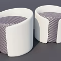 Pair of Modern Round Stools With White Frame And Checkered Purple Seats