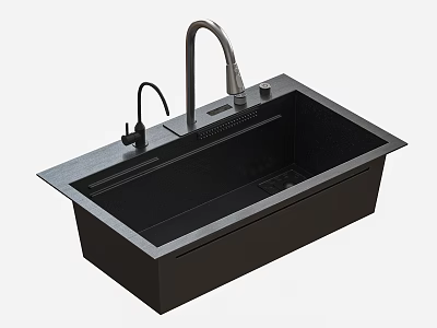 Modern Black Single Bowl Kitchen Sink With Stainless Steel Faucet And Matte Finish 3d model