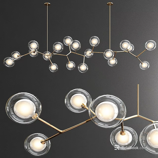 Modern Elegant Chandelier With Multiple Transparent Glass Balls And Golden Hanging Arms 3d model 