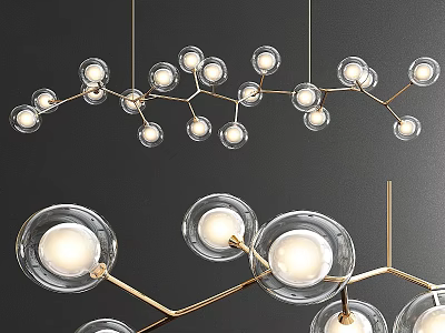 Modern Elegant Chandelier With Multiple Transparent Glass Balls And Golden Hanging Arms 3d model