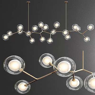 Modern Elegant Chandelier With Multiple Transparent Glass Balls And Golden Hanging Arms 3d model