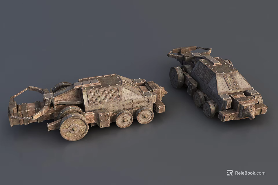 Ancient Medieval Metal War Weapons With Wheels Intricate Structure And Rusty Texture 3d model 