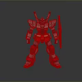 Robot Mecha Character With Red White Gray Armor Shield Antenna Standing Pose