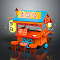 Mobile Commercial Takoyaki Food Cart With Blue Roof Orange Structure And Stools