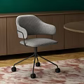 Modern Gray Fabric Office Chair With Armrests Black Casters Wooden Cabinet And Green Wall