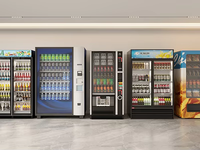 Beverage Refrigerators and Freezers Filled with Various Drinks Different Designs Transparent Doors Retail 3d model