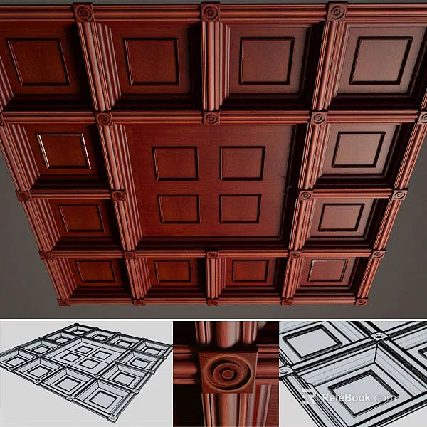 Classic Wooden Ceiling Design With Square Panels And Decorative Frames 3d model