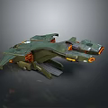 Futuristic Green Spaceship With Aerodynamic Wings And Orange Thrusters Model Design