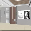 Modern Mall Shop Corridor With Wooden Ceiling Large Windows And Glass Display Cases