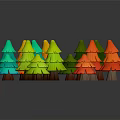 Colorful Cartoon Christmas Trees In Various Colors On Black Background With Reflections