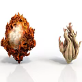 Flame Shaped Fantasy Creature With Glowing Core And Tentacle Like Plant Creature 3d model
