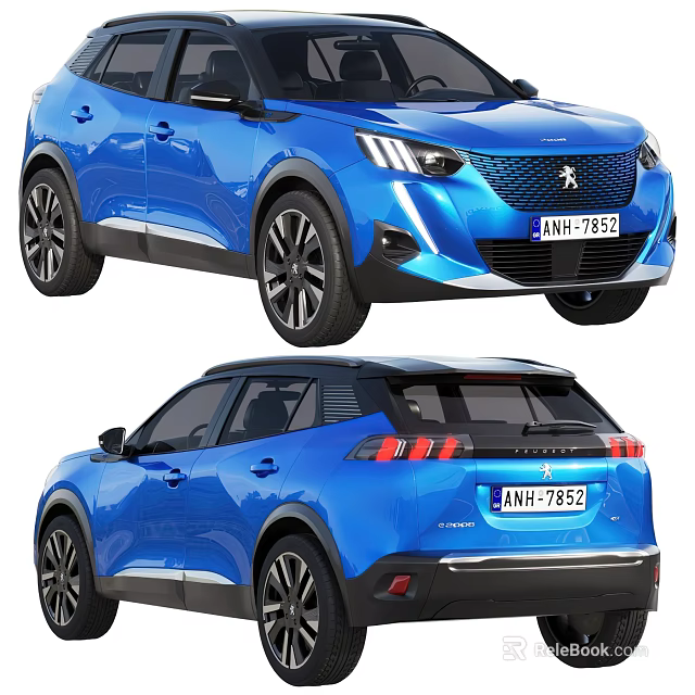 Blue Peugeot SUV With Sleek Body Design LED Headlights And Black Alloy Wheels 3d model 