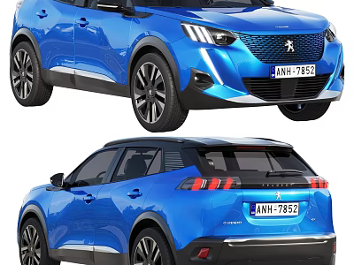 Blue Peugeot SUV With Sleek Body Design LED Headlights And Black Alloy Wheels 3d model