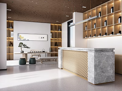 New Chinese Teahouse Tea Room Front Desk Water Bar Teahouse 3d model