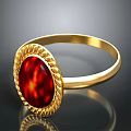 Elegant Gold Ring With Red Gemstone And Intricate Golden Decorative Edge