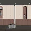 Modern Wardrobe Design With Glass Doors Golden Handles Decorative Figurine And Potted Plant