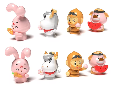 Toy Journey to the West Sun Wukong White Dragon Horse Pig Bajie Jade Rabbit Cartoon 3d model