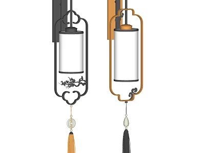 Traditional Design Wall Lamps Featuring Black Brown Frames Glass Shades And Hanging Tassels 3d model