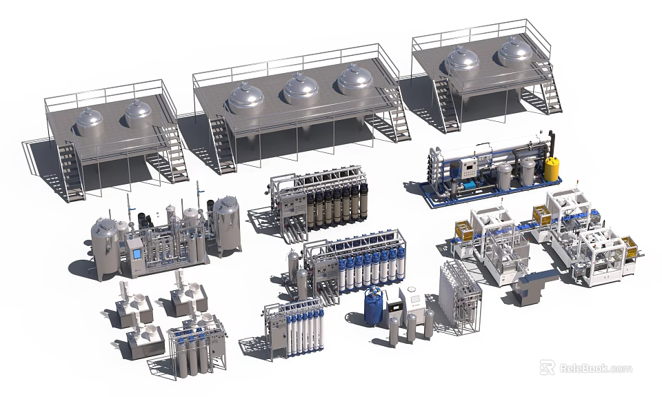 Advanced Industrial Equipment Featuring Storage Tanks Processing Machinery and Control Panels for Manufacturing 3d model 