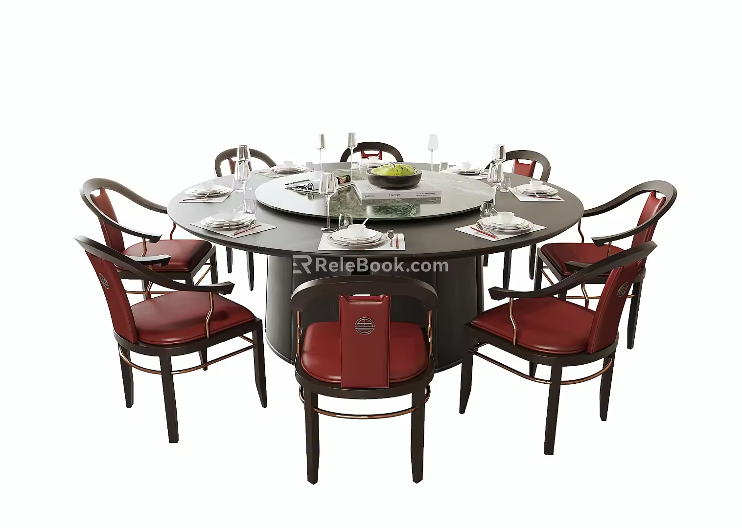 New Chinese Dining Table and Chair Set Round Dining Table and Chair Tableware 3d model