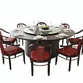 New Chinese Dining Table and Chair Set Round Dining Table and Chair Tableware 3d model