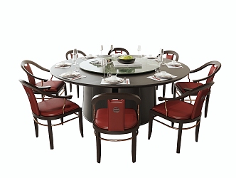 New Chinese Dining Table and Chair Set Round Dining Table and Chair Tableware 3d model