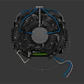 Deep Space Probe With Black Cylindrical Body Green Panel And Blue Cables For Cosmic Exploration