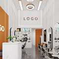 Modern Elegant Hair Salon Interior With Gray Chairs Oval Mirrors And White Counter