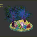 Commercial Decorative Equipment With Green Trees Blue Pond Illuminated Objects And Colorful Flowers