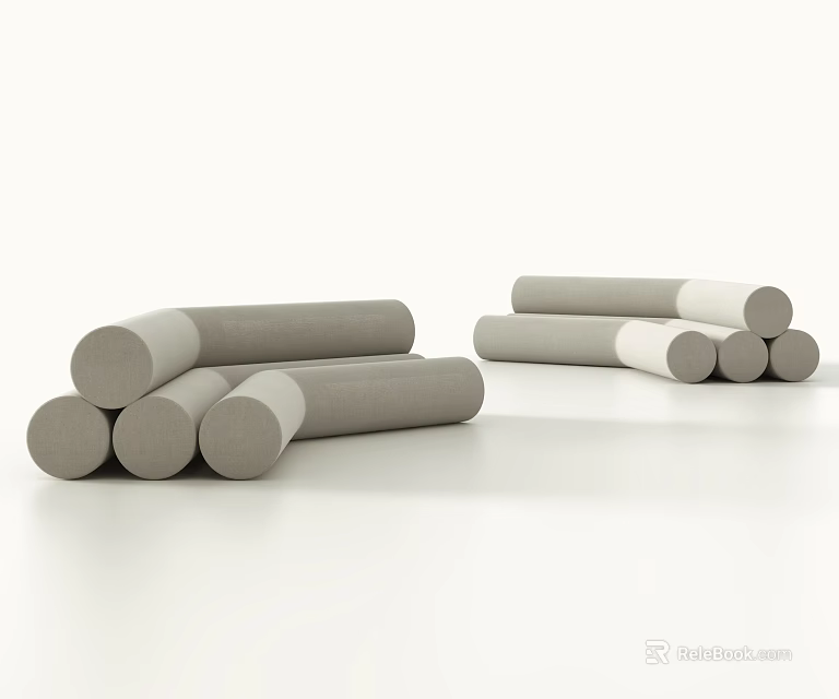 Gray and White Cylindrical Multi Person Sofa Modular Components Stacked and Arranged 3d model