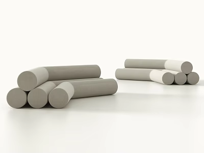 Gray and White Cylindrical Multi Person Sofa Modular Components Stacked and Arranged 3d model