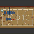 Indoor Gym Training Room Interior With Red Walls Wooden Floor White Lines Ladders Mats Barbells