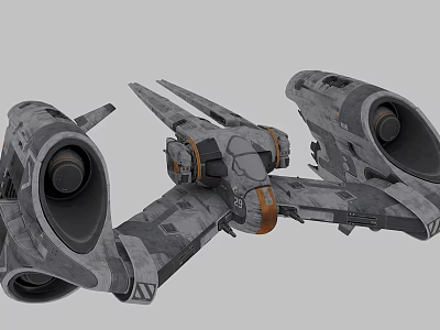 Futuristic Sci Fi Spaceship With Gray Metallic Body And Twin Engines 3d model
