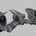 Futuristic Sci Fi Spaceship With Gray Metallic Body And Twin Engines
