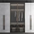 Modern Wardrobe Design With Glass Doors Metal Handles And Hanging Clothes Storage