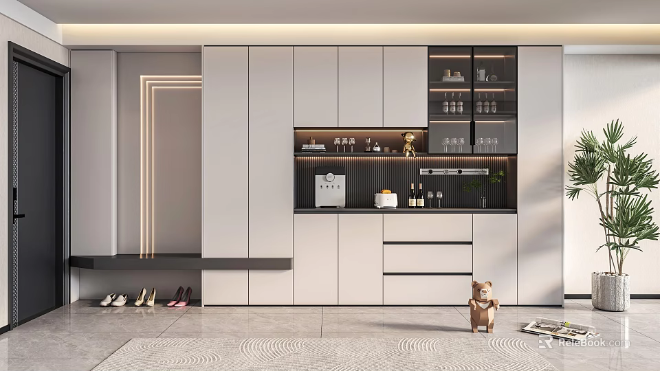 Sleek Modern Shoe Cabinet With Open Shelves Closed Storage And Decorative Shoe Display Compartments 3d model 