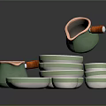 Stylish Modern Dinnerware Set Green And White With Stackable Bowls Plates And Handle Pitchers