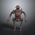 Retro Robot Character With Rusty Metallic Structure And Mechanical Arms Legs 3d model