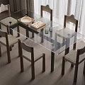 Modern Minimalist Glass Top Table And Wooden Leg Chairs Set For Bright Dining Space