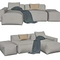 Cozy Light Gray Sectional Sofa With Soft Pillows And Dark Blanket 3d model