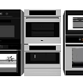 Modern Kitchen Appliances With Black Silver Oven And Microwave Combinations 3d model