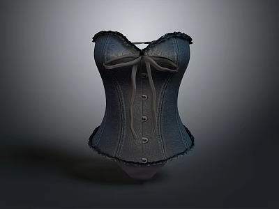 Dark Corset Lingerie with Lace Trim Bow Detail and Decorative Buttons 3d model