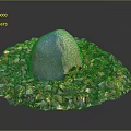 Natural Gray Stone Surrounded by Colorful Fallen Leaves and Lush Green Grass