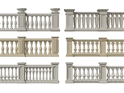 Various Classical Stone Railings With Decorative Balusters And Architectural Posts 3d model