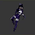 Anime Character In Purple White Costume With Cat Ear Headpiece And Weapon In Combat Pose