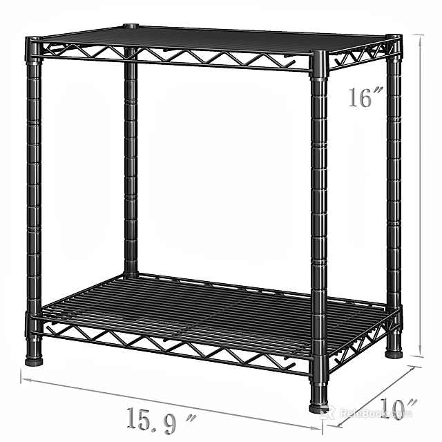 Sturdy Metal Storage Shelf With 16 Inch Height And Grid Wire Design 3d model 