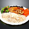 Delicious Grilled Chicken Meal With Rice Carrots Mushrooms And Fresh Salad