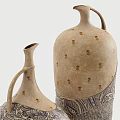 Artisanal Handcrafted Vases With Textured Beige Blue Patterns And Decorative Handles