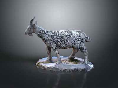 Artistic Goat Sculpture With Intricate Patterned Surface And Stone Base Design 3d model